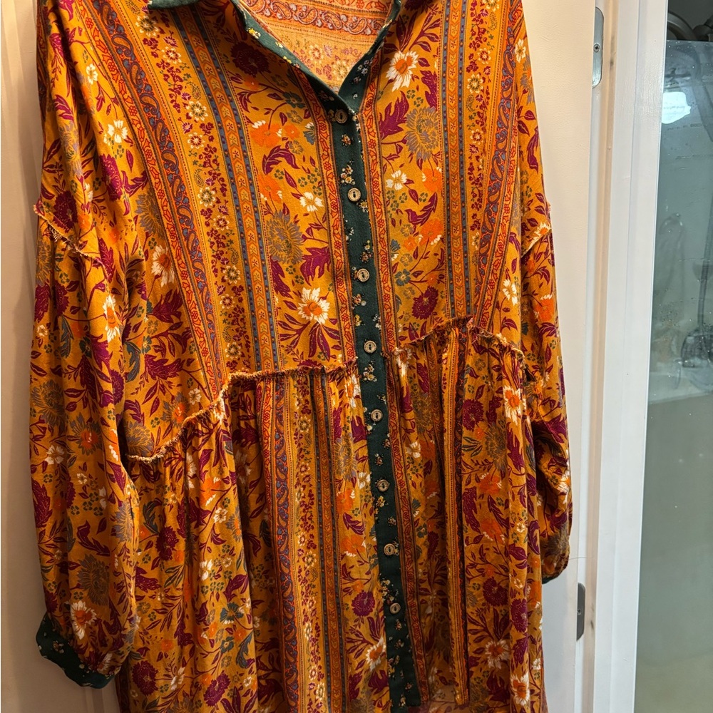 Easel Orange and Green Bohemian Dress